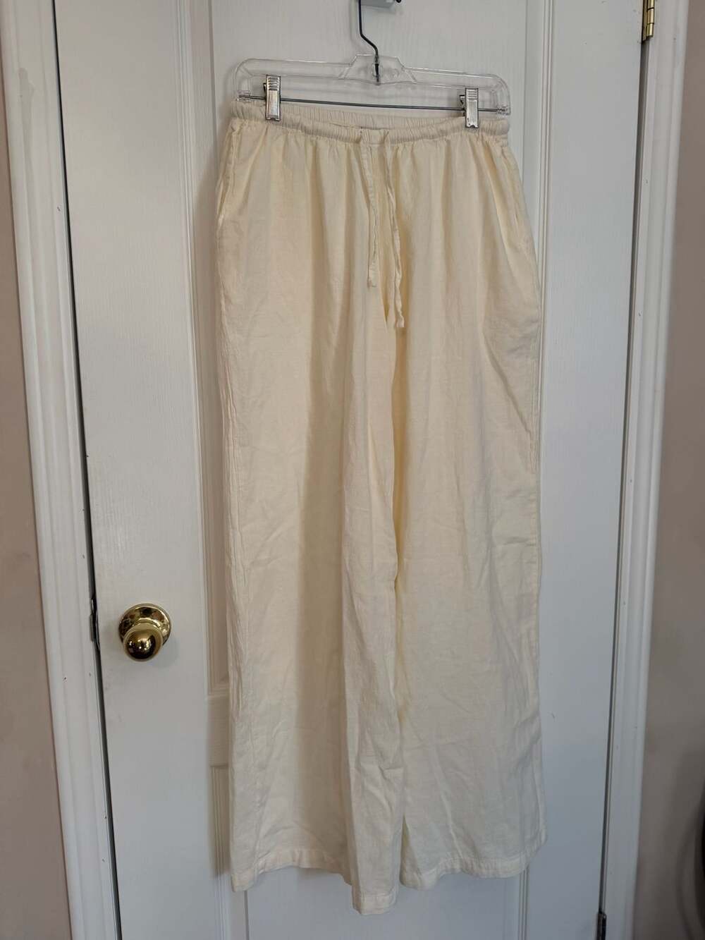 Blanco by Nature Pants Size M Ivory Cotton Drawstring Wide Leg